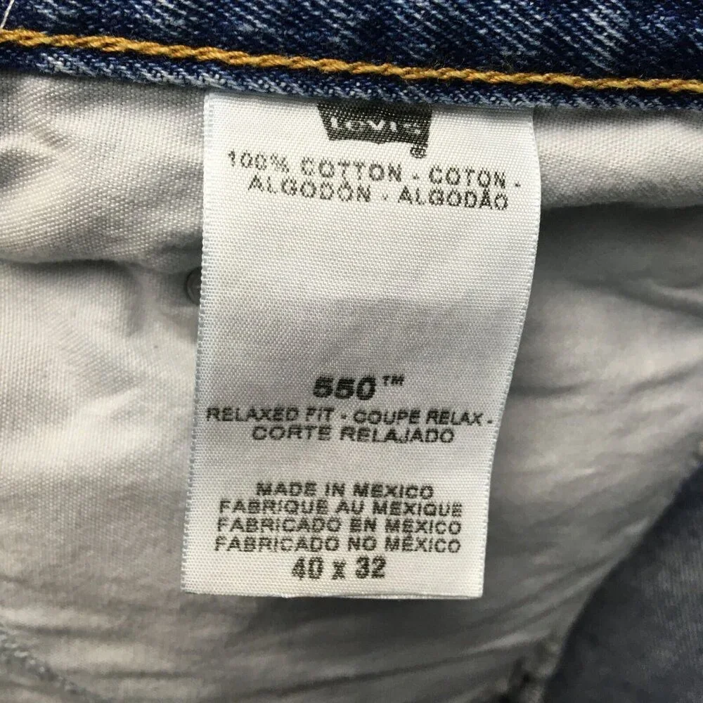 Levis Mens 550 Relaxed Fit Blue Jeans size 40x32 Cotton Denim Zipper Fly‎